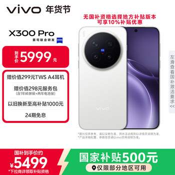 vivo X300 Pro 简单白 蔡司2亿APO超级长焦 蓝图影像双芯 5年持久流畅OriginOS 6 AI手机 ...
